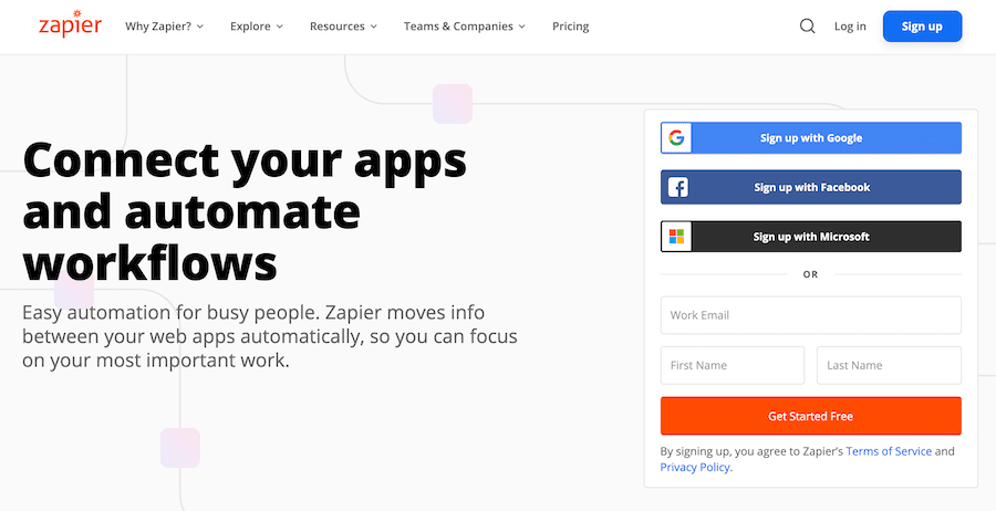 screenshot of zapier no code automation platform