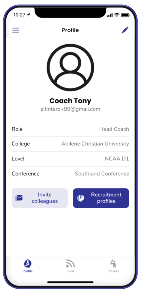 firstlook coaching app example coach profile creation with metrics 